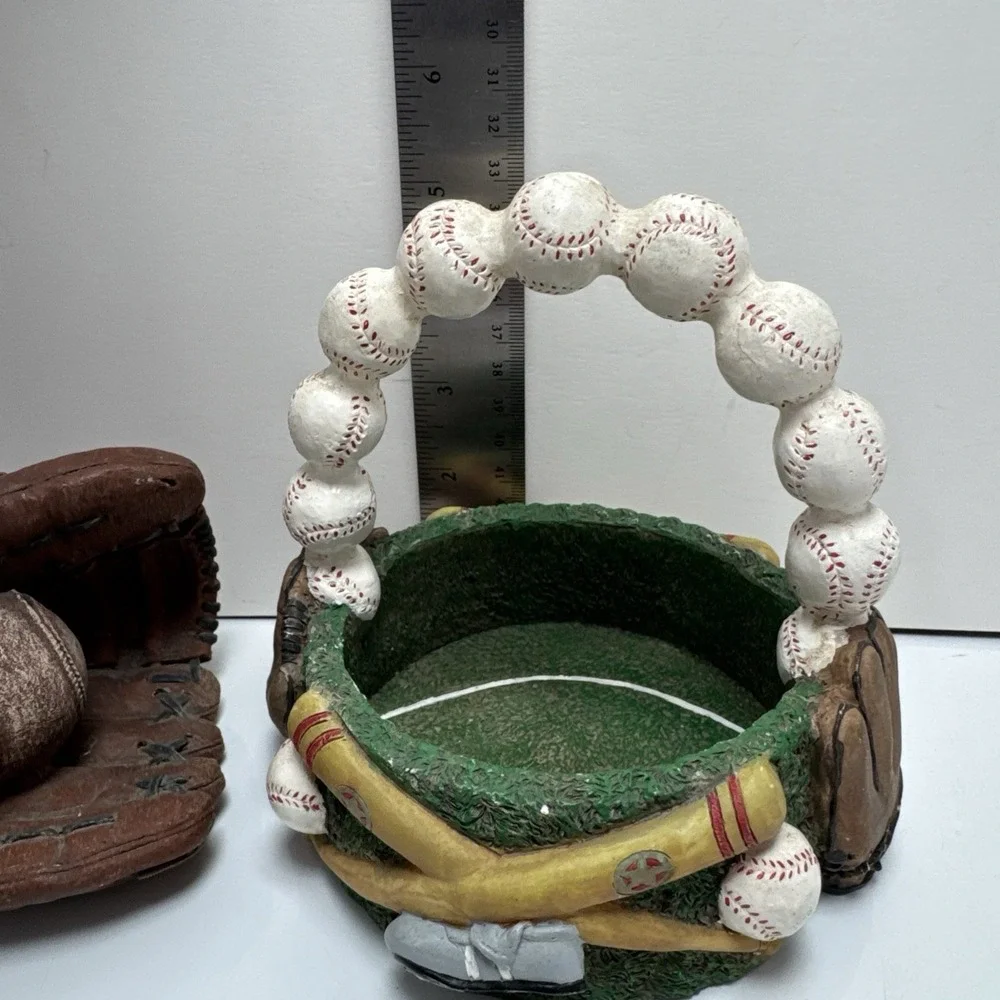 Vtg Baseball‎ Resin Decor Glove W Ball / Paperweight Trinket Holder Basket